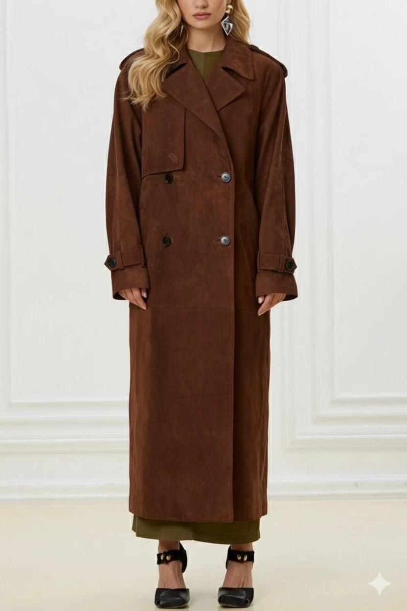 

Женское пальто тренч из натуральной замши ручной работы, цвет коричневый, стильное 3XL коричневый