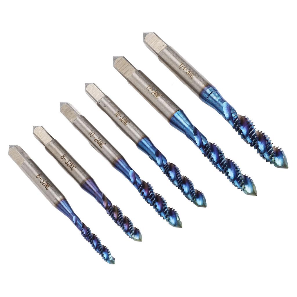 Set de burghie cu filet de 6 bucăți pentru robinet cu filet, standard SUA, cu flaut spiralat, orificiu pentru șurub, robinet Nano acoperit cu albastru pentru R