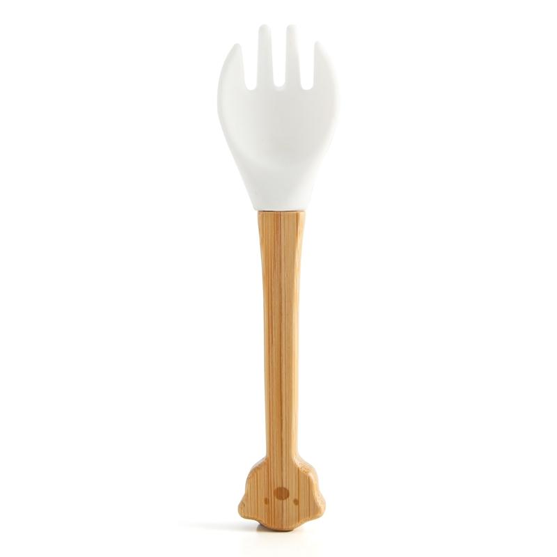 2 Pièces Fourchette Bébé en Bambou Cuillère d'Alimentation Bébé en Bois Silicone Tout-Petits Accessoires d'Alimentation Bébé Biologique Sans BPA Qualité Alimentaire Cadeau