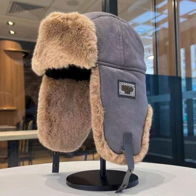 Warm Winter Fleece-Lined Aviator Hat Men Women Windproof Ear-Protective Thickened Ski Cap In Khaki Gray Black