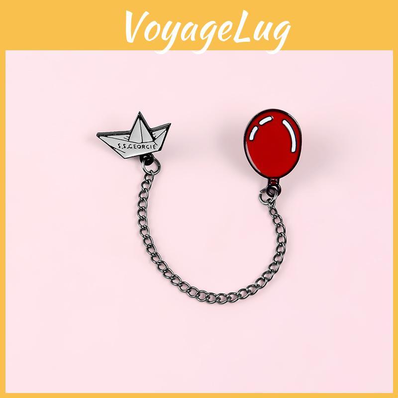Adorable Cartoon Chain Jewelry Brooch Featuring Cute Red Balloon And Boat Design