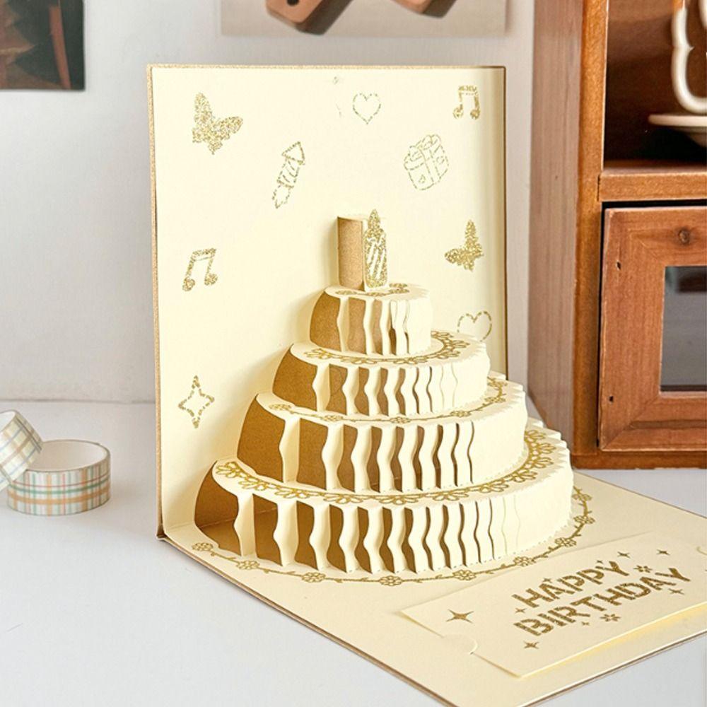 Handmade Pop-Up Greeting Card Folding Birthday Cake Card Creative Gift Card  Baby Shower