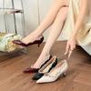 Fashion Women Lace Patent Pointed Toe Studded Stilettos Dress Shoes Breathable Comfortable Versatile Heels