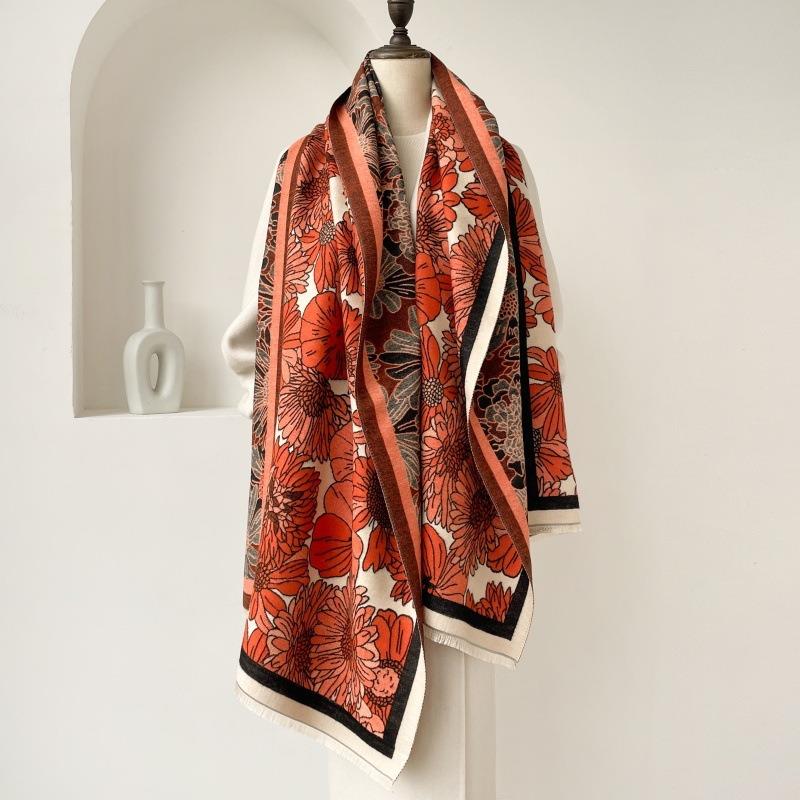 New little fresh girl style small daisy imitation cashmere scarf winter travel warm women shawl