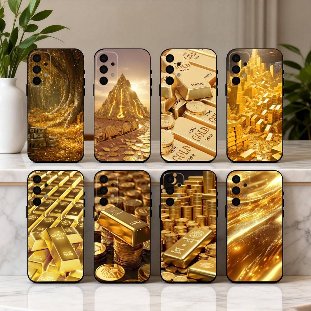 G-Gold M-MoneyS P-Pattern Phone Case For Samsung Galaxy A73,A72,A71,A70,A53,A52,A51,Soft Silicone Black Cover