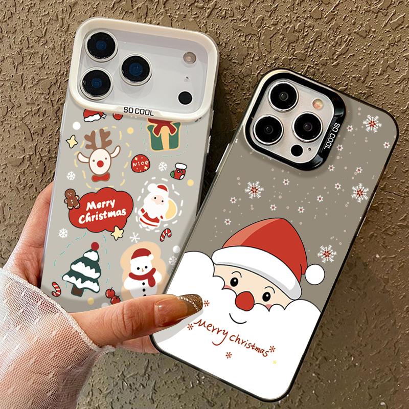 Peeking Santa& Christmas Pattern IMD Case for iPhone 17 16 15 14 Pro Max 13  Shockproof Hard Cover with Permanent Design