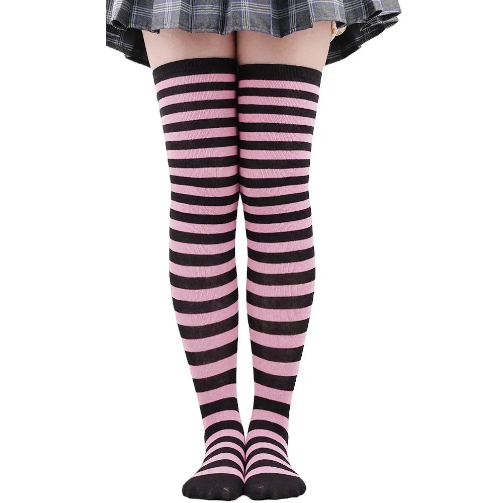 Long Socks Womens Over Above Knee Striped Thigh High Stockings Polka Dot Ladies Black White Pink Cosplay Lolita Harajuku Y2k