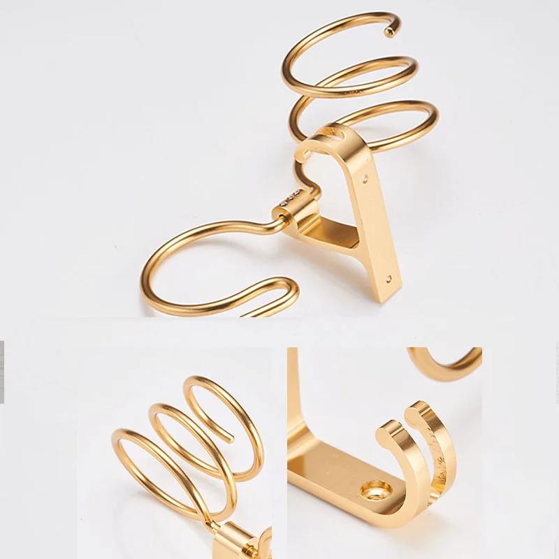 Haartrocknerhalter mit Becher Haushalte Ablage Haarfönregal Metall Wandmontage Badezimmerzubehör Gold Haartrocknerständer Bad