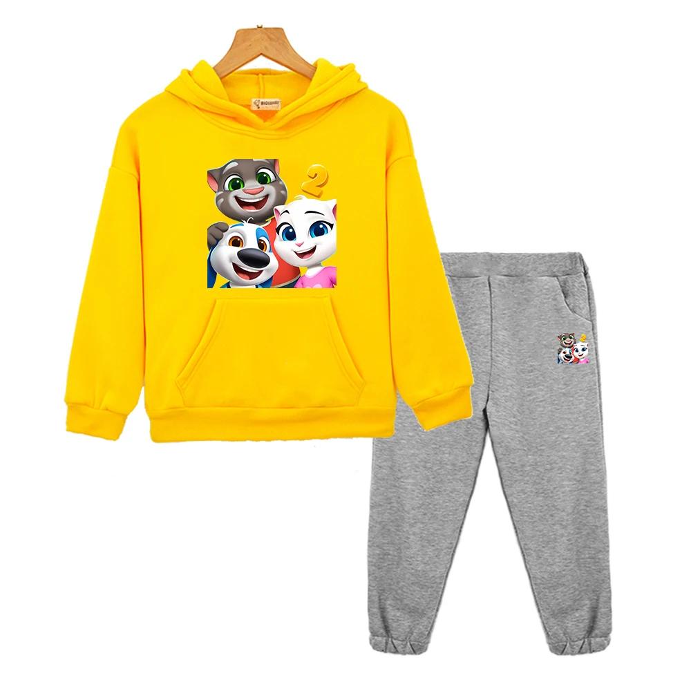 Christmas Talking Tom Cat Hoodie Fleece Sweatshirt  Jacket 2pcs pullover+Pant Boys Girls Hooded Spors Sets Kids Clothes