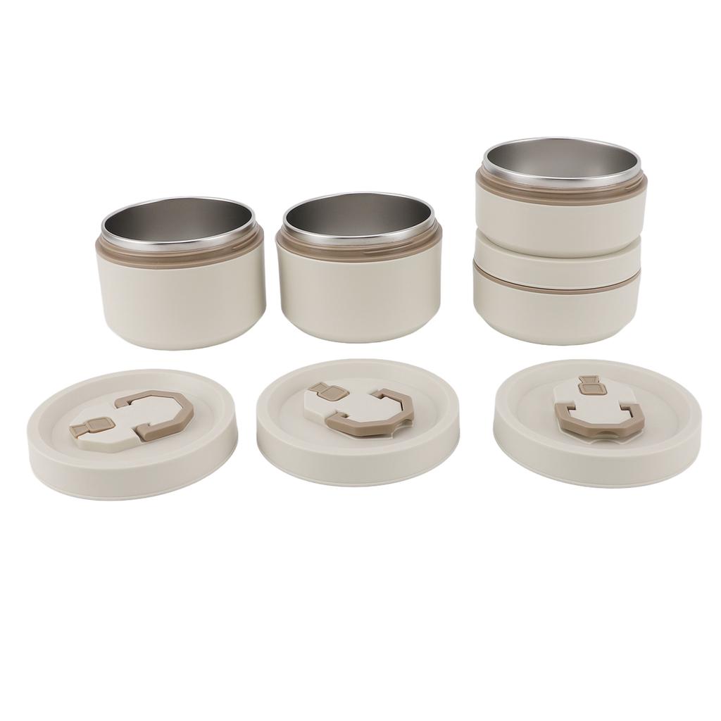 Isolierte Lunchbox aus Edelstahl mit Thermotasche Rund Versiegelt Beige Weiß Isolierte Bento-Box