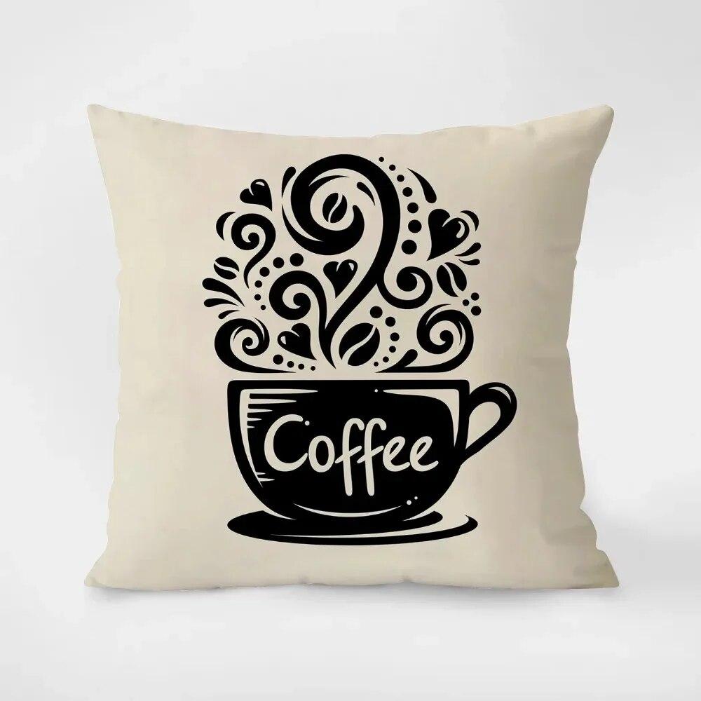 Coffee and Tea Cup Printed Throw Pillow Covers Cafe Tea Restaurant Decorative Pillowcases Sofa Cushion Covers Home Decoration