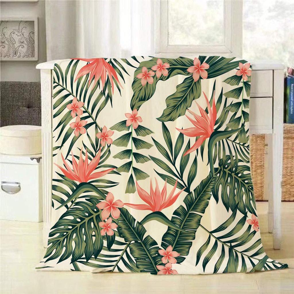 Palm leaf flannel blanket tropical leaf blanket for sofa outdoor camping soft exotic blanket