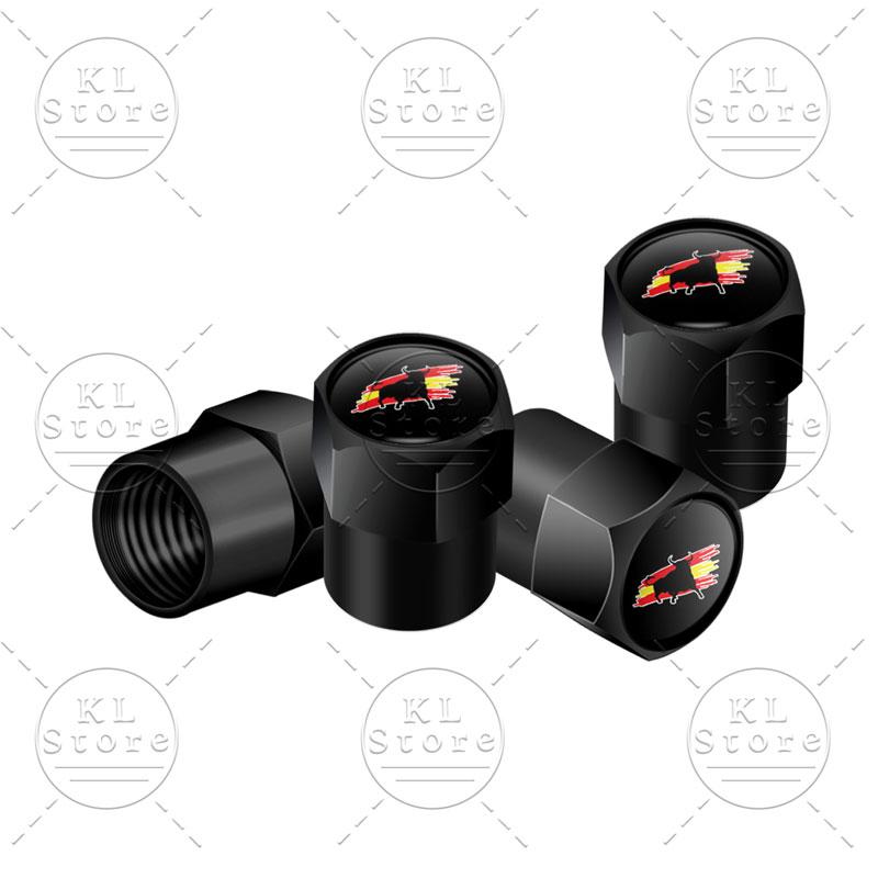 Creative 4Pcs Spain Flag Symbol Emblem Car Wheel Tire Air Valve Cap Stem Covers For Car Bicycle Motorcycle Universal Accessories