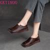 Fashion GKTINOO Women Loafers Spring Genuine Leather Comfort Flat Mother Shoes Slip-On Footwear Fashion Female Footwear Zapatos De Mujer