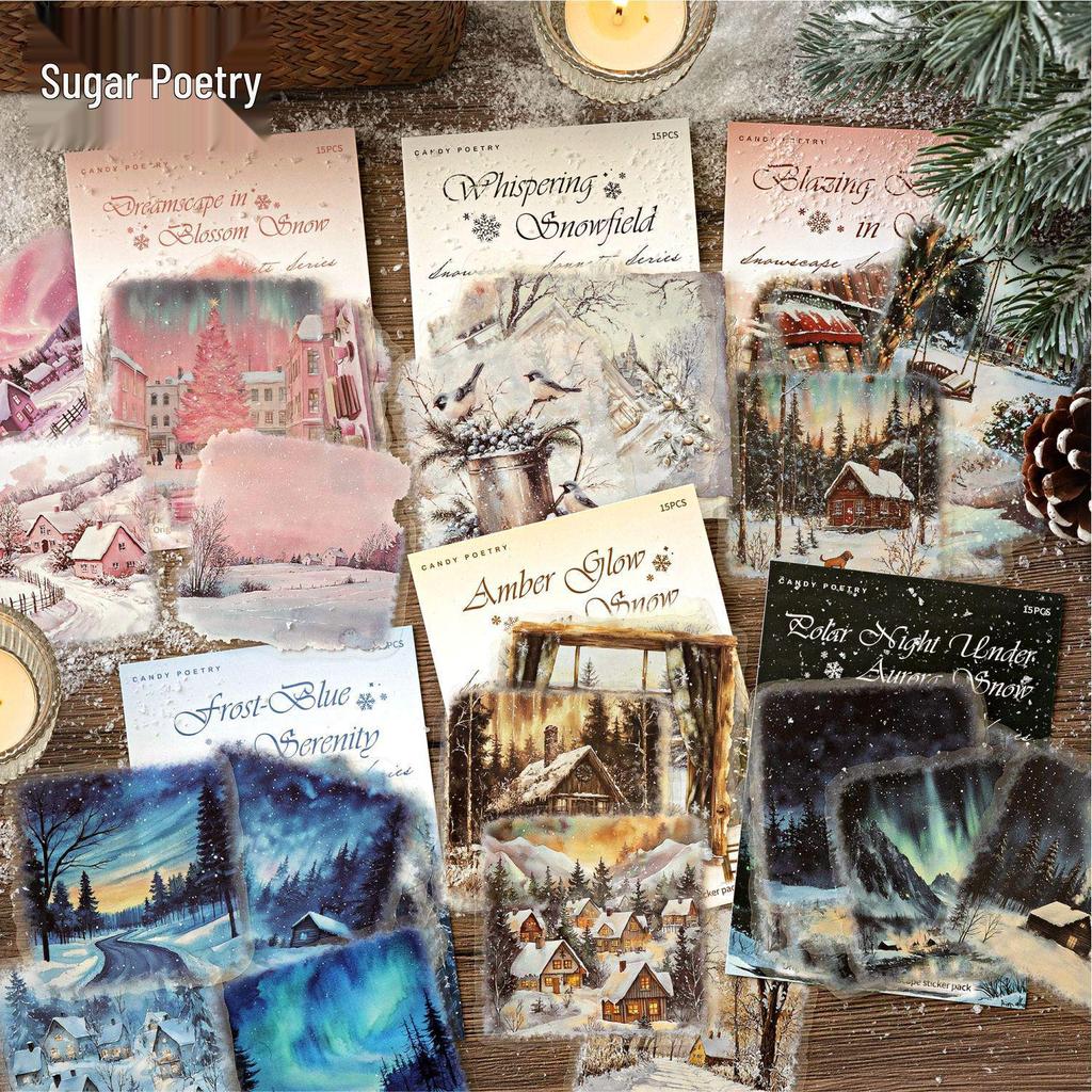 Snow Realm Poems: Winter Scenery White Ink Sticker Pack, 6 Designs