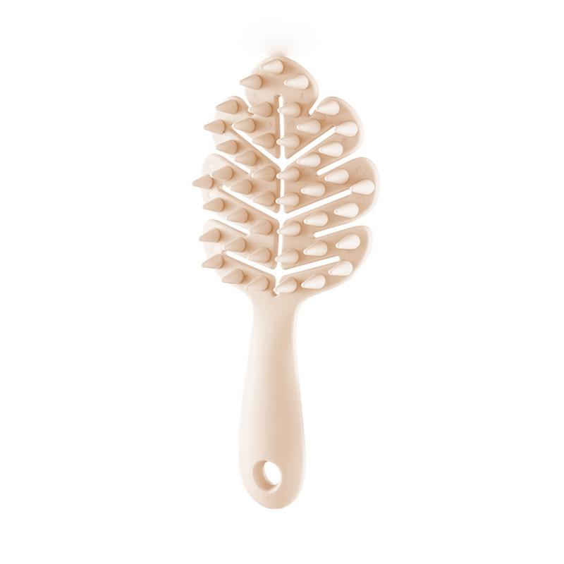 Leaf Shaped Silicone Hair Brush Long Handle Hollow Out Design for Wet And Dry Use Non-Damaging Scalp Massage Comb Cleaning Itch
