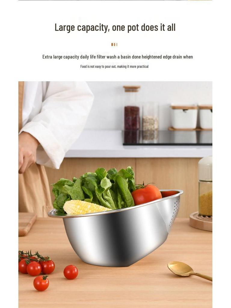 Multilayer Stainless Steel Rice and Vegetable Washing Colander Basket