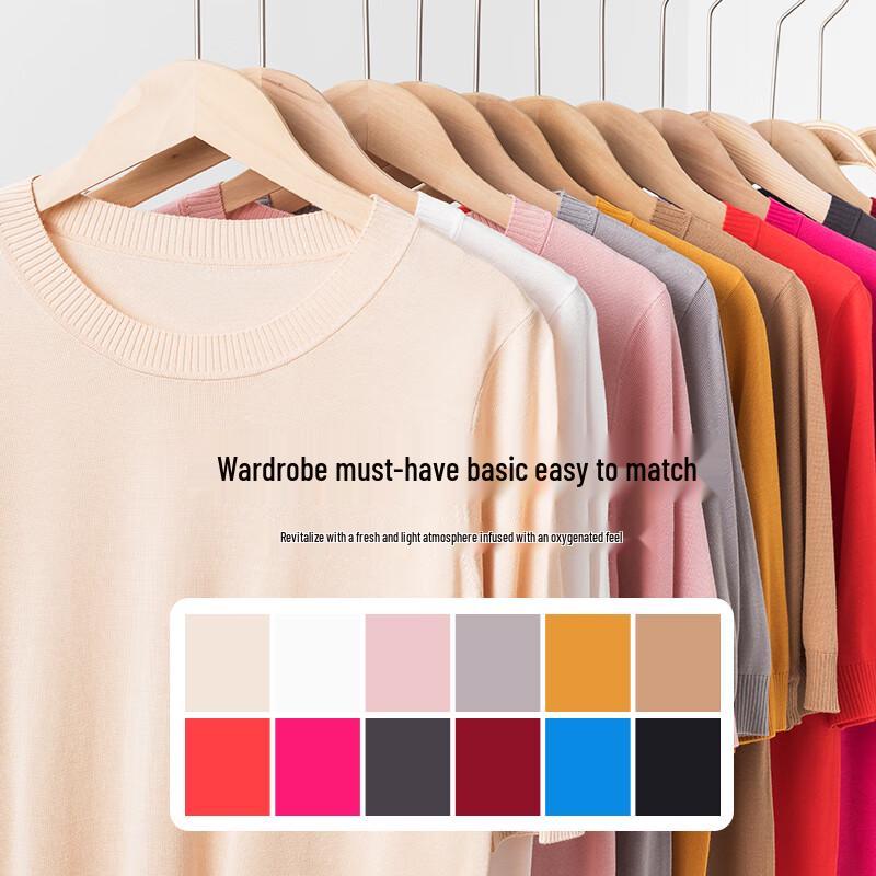 Women's Mulberry Silk Blend Crew Neck 5-Sleeve T-Shirt