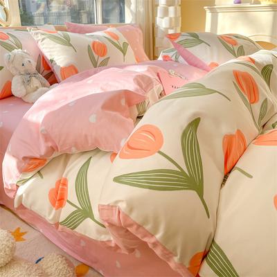 100% Cotton Bedding Four-piece Set, Skin-friendly and Breathable Quilt Cover, Bed Sheet Pillowcase Set