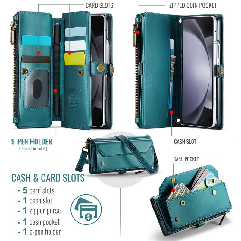CaseMe Flip Leather Phone Case for Samsung Galaxy Z Fold 7 5G Fold 6 5 4 3 S25 Edge S24 FE S23 S22 S21 S20 Plus Note 20 Ultra Zipper Wallet Card Cover