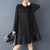 Long Sleeve Plus Size Vintage Black Floral New In Dresses for Women Casual Loose Midi Spring Autumn Dress