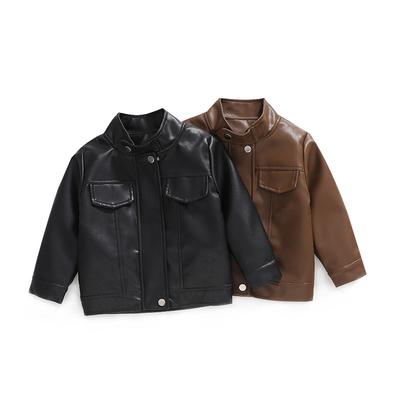 Chaqueta de cuero sintético para bebés y niños, moda primavera otoño 2025, color negro y marrón, talla 2-9 años