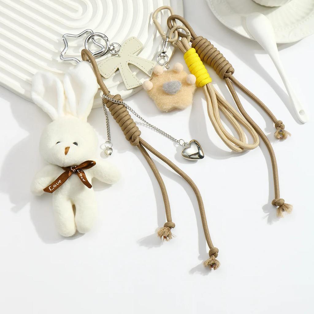 Cute Rabbit Pendant Cat's Paw Hand Woven Rope Key Chain Girl Backpack Ornament