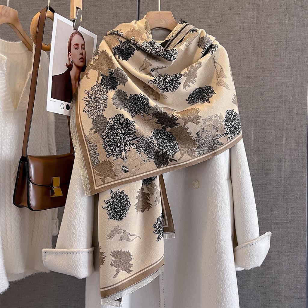 Imitation Cashmere Soft Warm Fringe Shawl Women Jacquard Scarf Autumn Winter Coldproof Windproof Blanket Blanket Bufanda Poncho