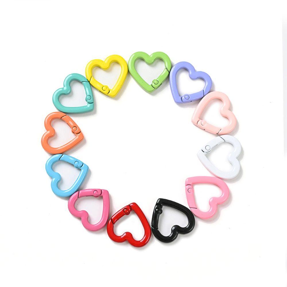 5pcs Heart Shape Heart Shape Keychain Macaroon Color Colored Spring Buckle  Lifting Ring Accessories