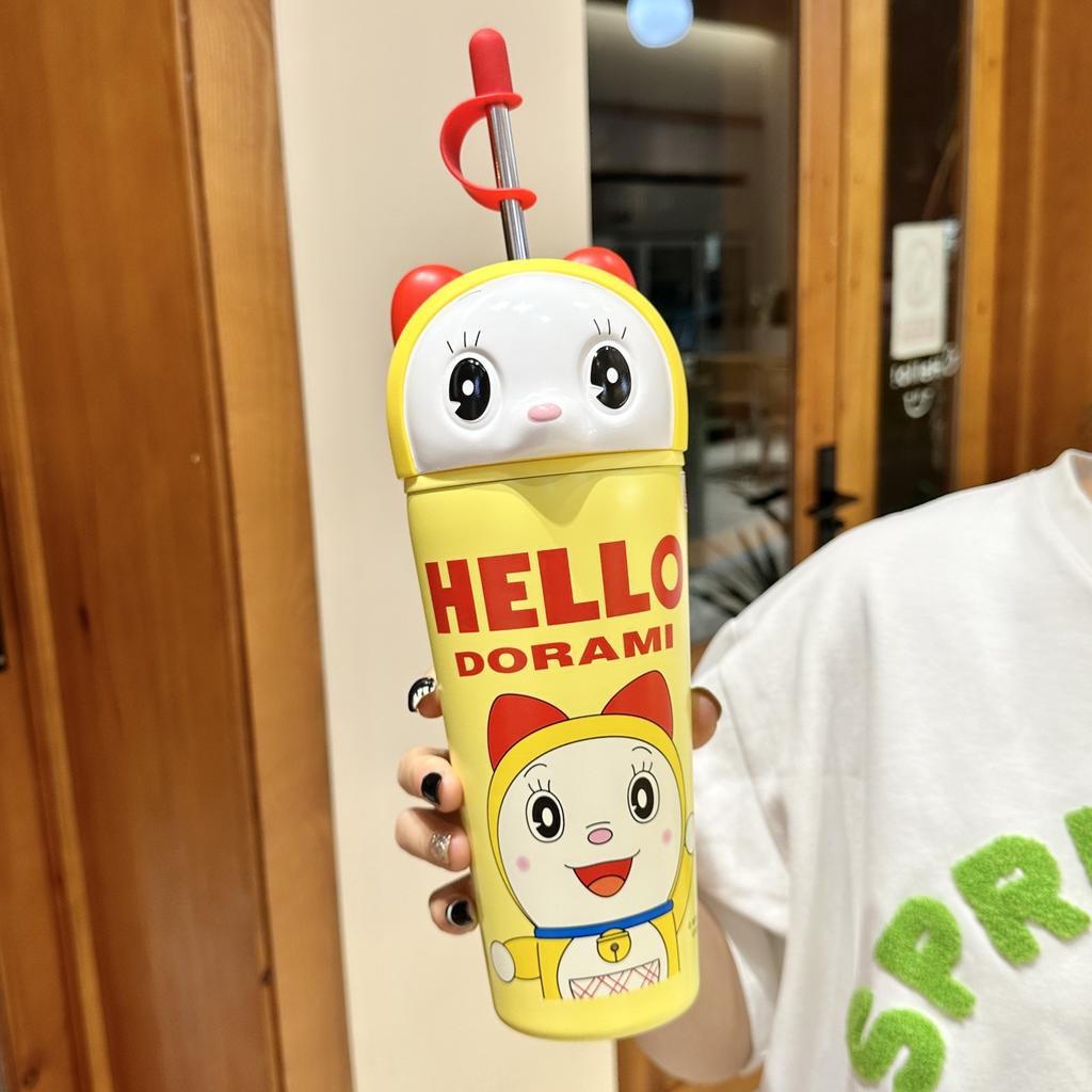 Thermos Cup Jingdong Cat Doraemon Coffee Cup Stainless Children Thermos Cup Big Cap Ice Cup Water Cup Durable Durable