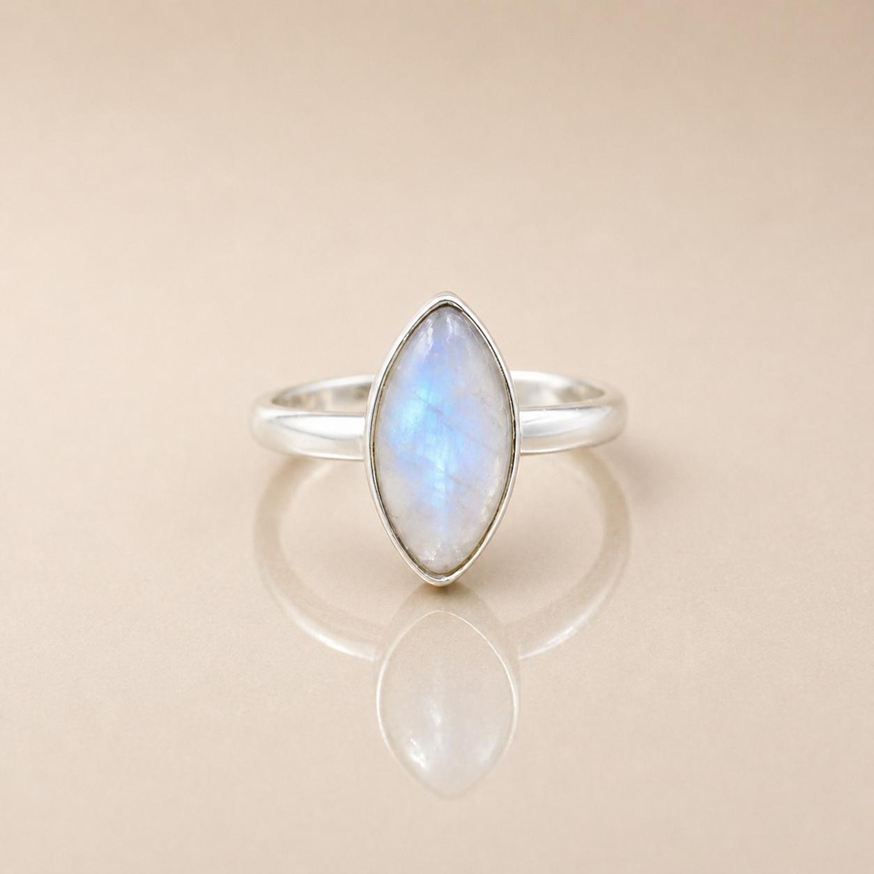 Moonstone Ring 925 Sterling Silver, Marquise Rainbow Moonstone Ring, Blue Flash Gemstone Jewelry, Handmade Minimalist Ring 4