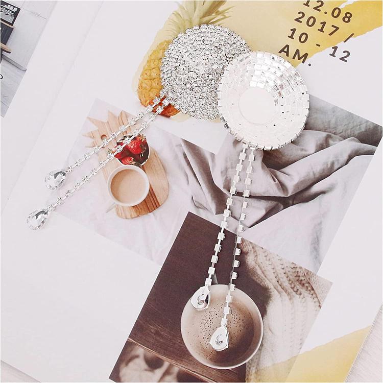 Full Diamond Nipple Pasties Crystal Rhinestone Nipple Cover Ladies Sexy Adhesive Round Shape Nipple Cover with Long Chain Tassel