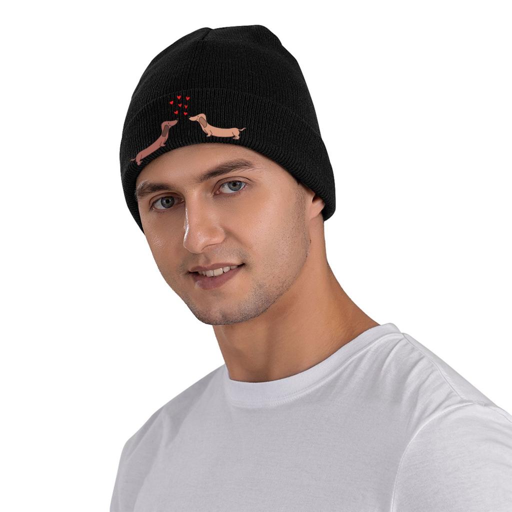 Couple Of Dachshund Beanie Vintage Graphic Knit Hat Retro Streetwear Soft Warm Fatherday Gift Idea Present For Man And Woman