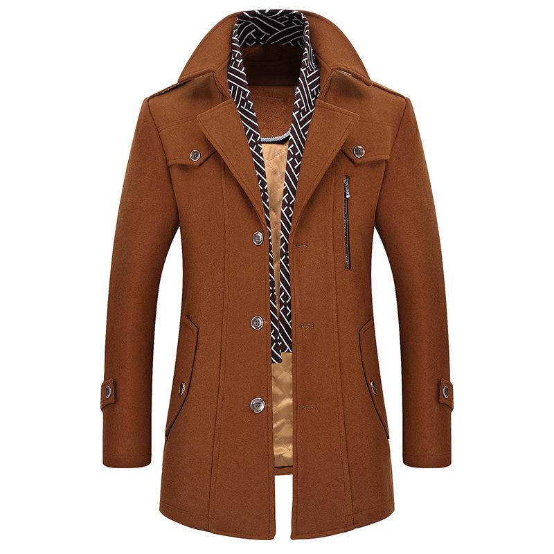 Autumn and Winter Men's Business Casual Woolen Jacket, Middle-aged and Elderly Woolen Thickened Scarf Coat