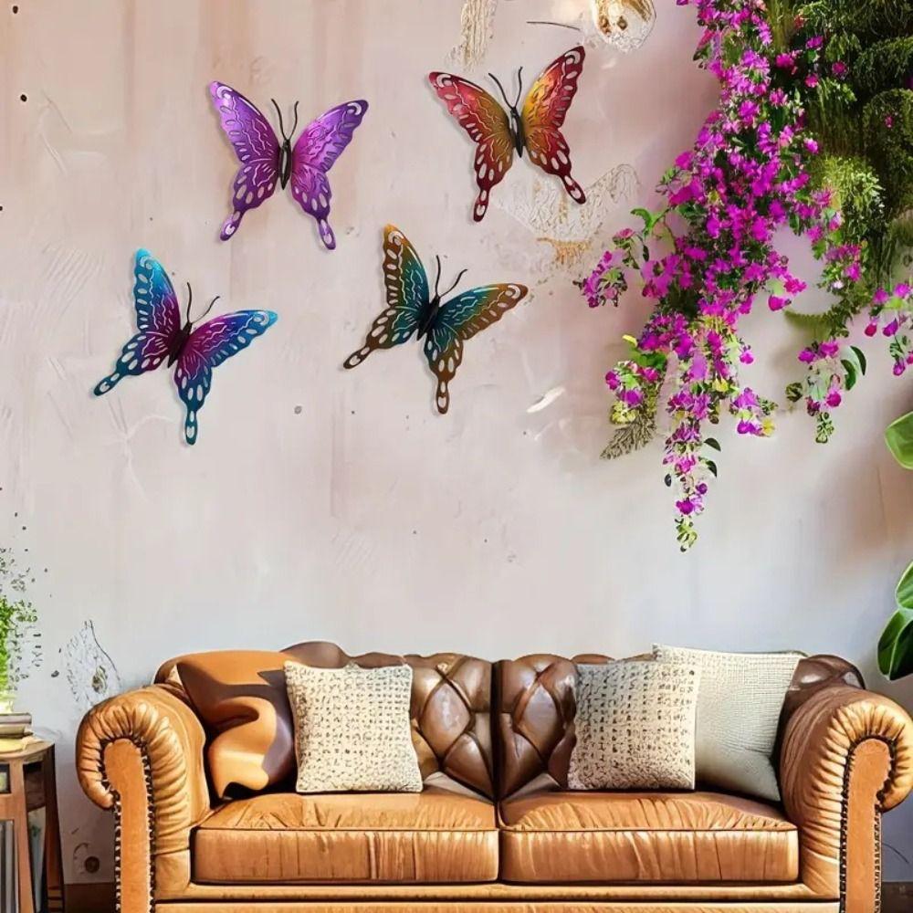 4Pcs Cute Butterfly Wall Art Hanging Creative Animal Statues Butterflies Sculpture Ornaments  Yard