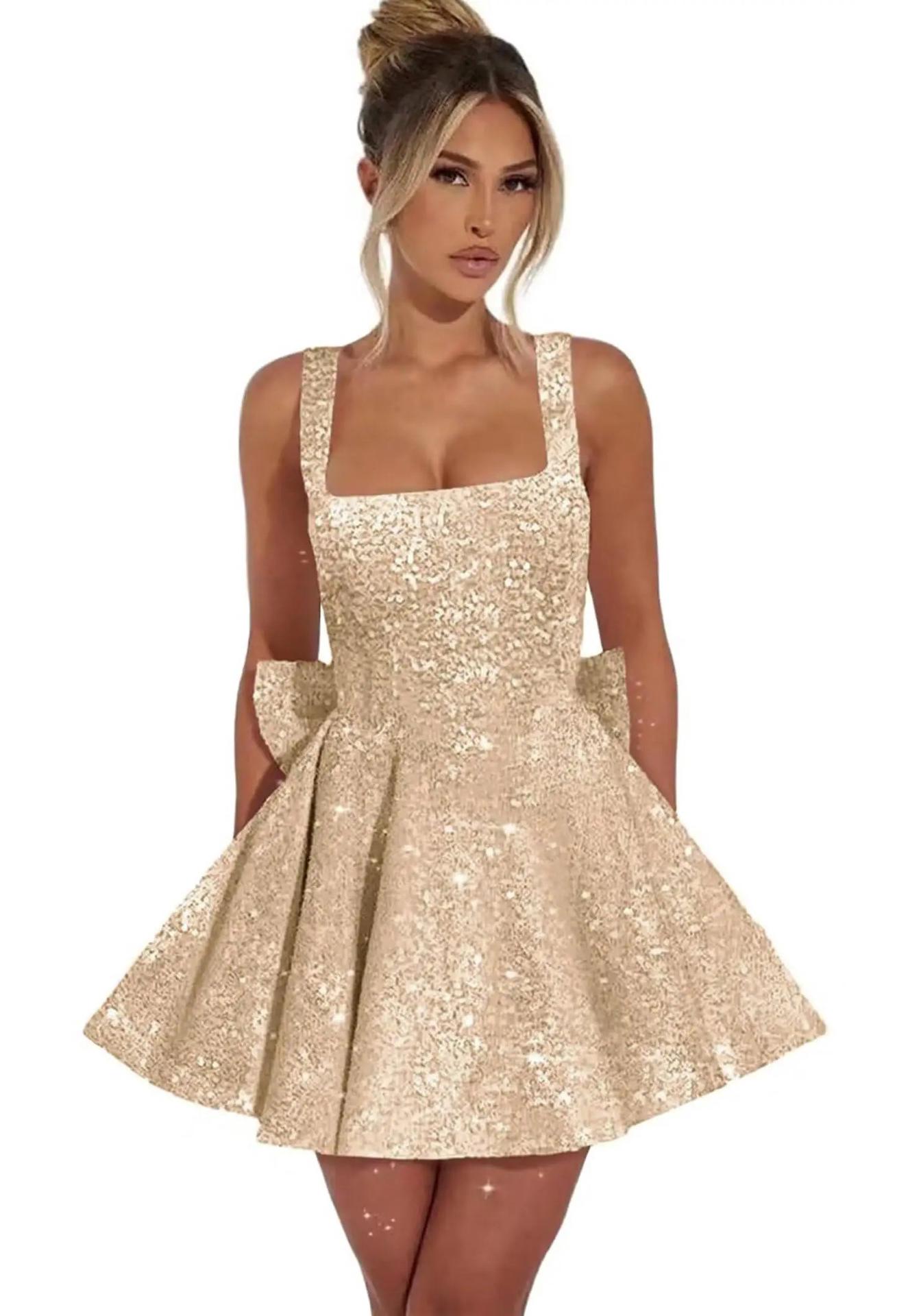 Eiropas spageti lencīšu sequin mini kleita