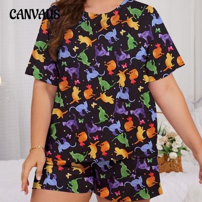Große Pyjamas für Damen, Sommer, lässig, locker, Schmetterling, Kurzarm-Set