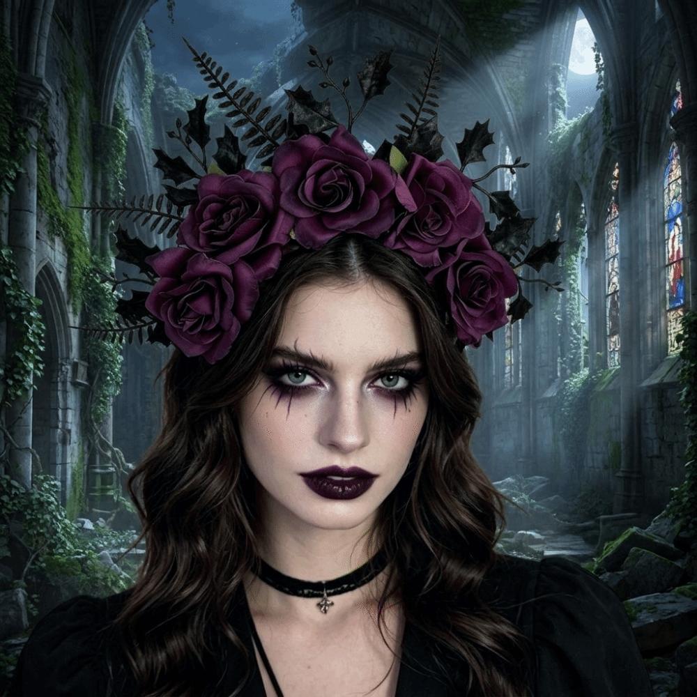 Elegant Style Halloween Rose Headband Vintage Crown Hair Hoop Role Play Event