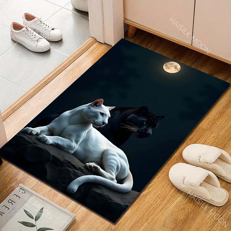 1PC White and Black Panthers Under Moon Carpet for Living Room Bedroom Sofa Home Decor Rus Non-slip Floor Mat Luxury Gift