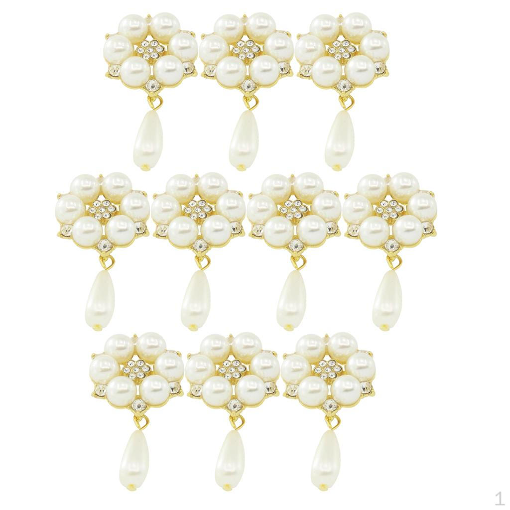 10pc Pearl Rhinestone Button Wedding Hair Flower Scrapbooking Decor DIY