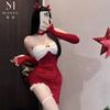 Man Wants Christmas Bunny Uniform Seduction Lingerie Tube Top Irregular Red New Year's Robe Female 9577
