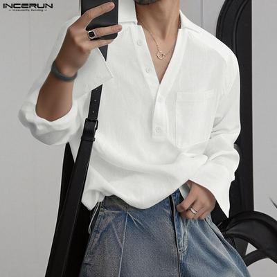 Men Lapel Neck Long Sleeve Solid Color Casual Oversized Shirts