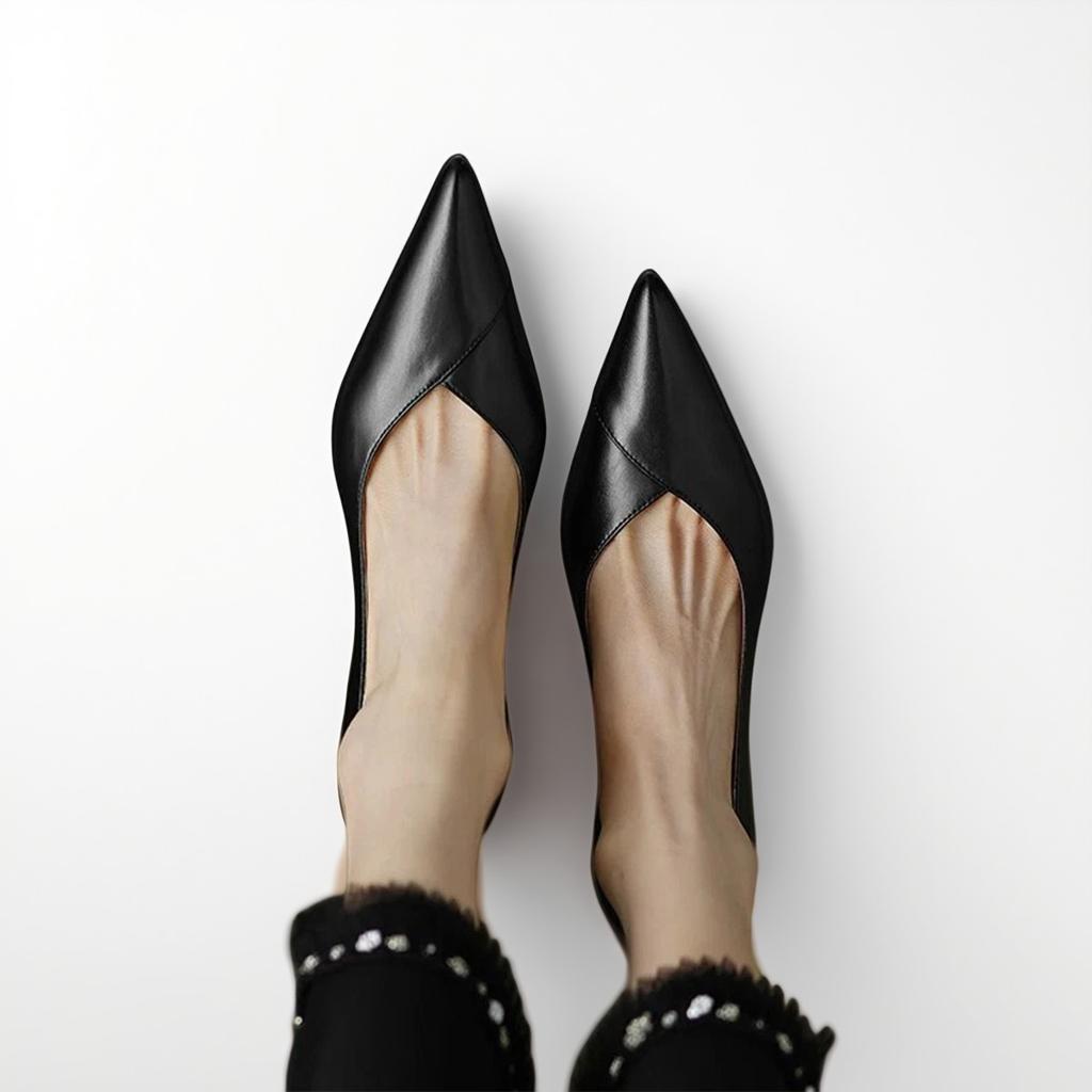 [British century old brand] Retro pointed thin heel patchwork fashion shoes with comfortable and versatile midsole for women's singles