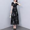 Spring/Summer 2024 V-Neck Floral Black Midi Dress - Plus Size Women's High-End Collection