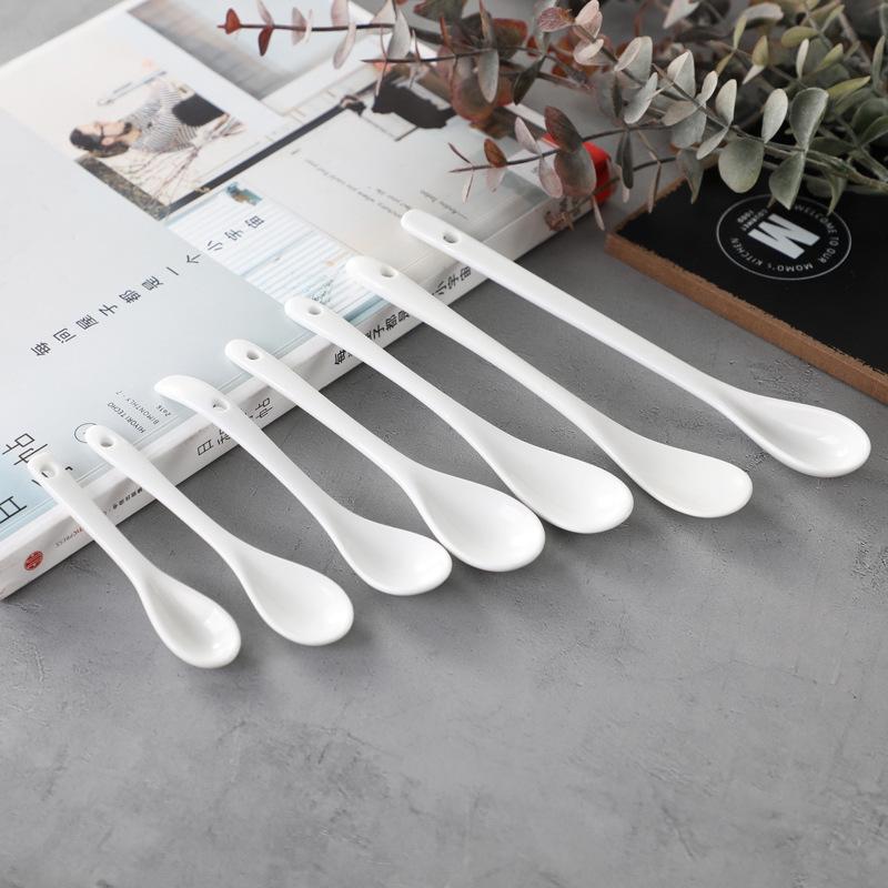 

Ceramic Long Handle White Stirring Spoon for Coffee and Honey 13cm