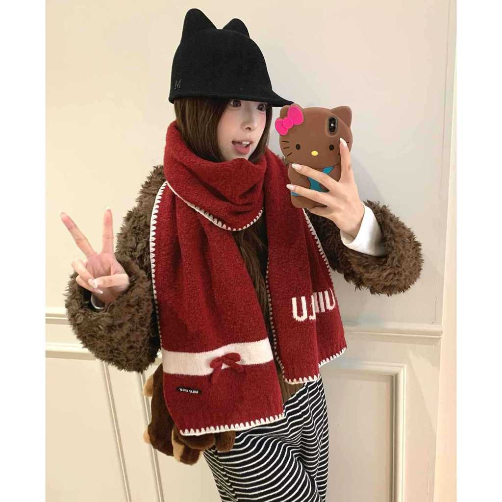 Wool Blend Korean Style Knitted Scarf With Letter Embroidery For Winter Fashion Accessory