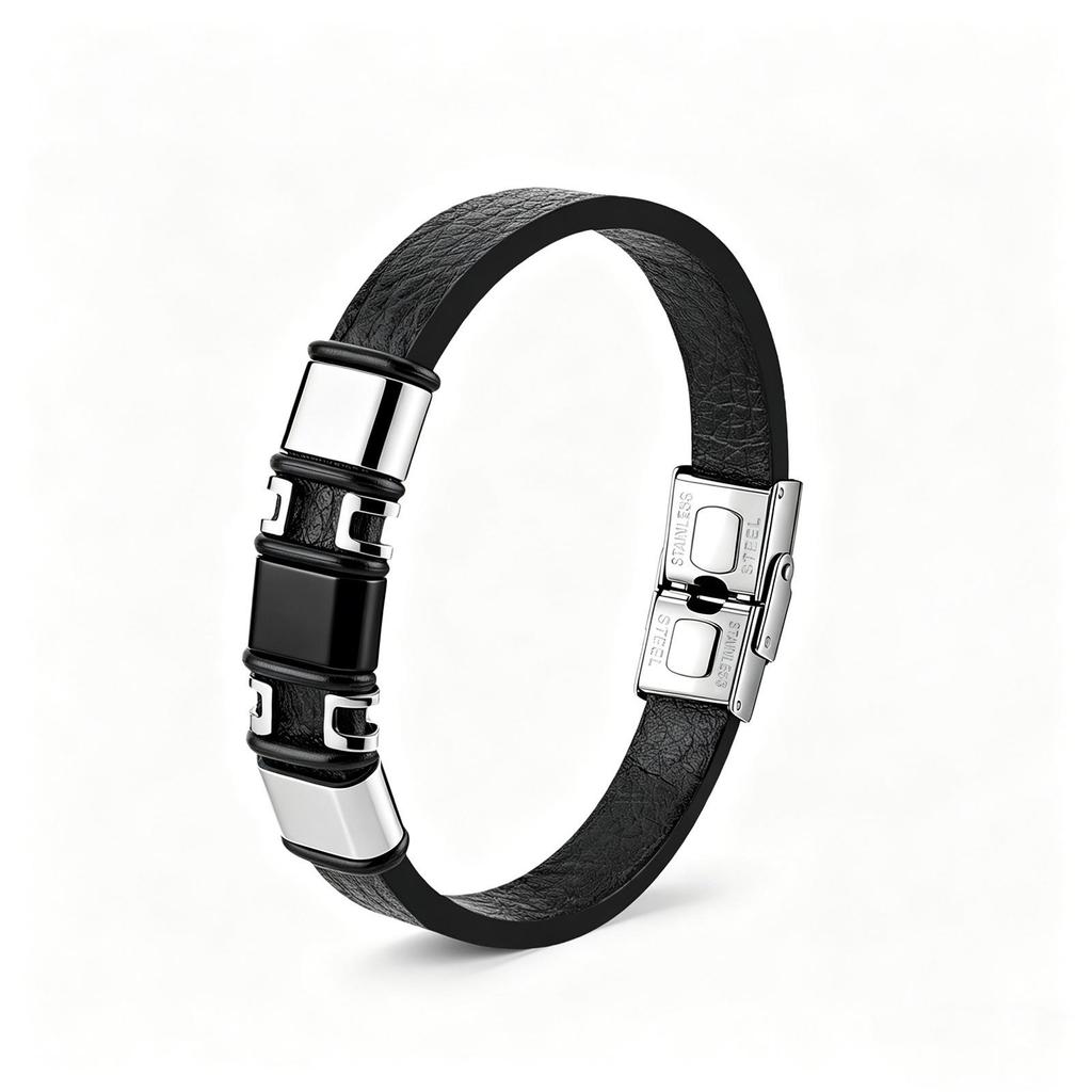 Europäisches & Amerikanisches Minimalistisches Geflochtenes Lederarmband mit Gravierbarer Edelstahlplatte