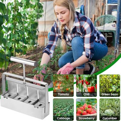 Cell Soil Block Maker 4-Cell/8-Cell Aluminum Alloy Soil Block Mold Manual Soil Blocking Tool with Seeds Pins for Seeds Stater Tray Outdoor Plants