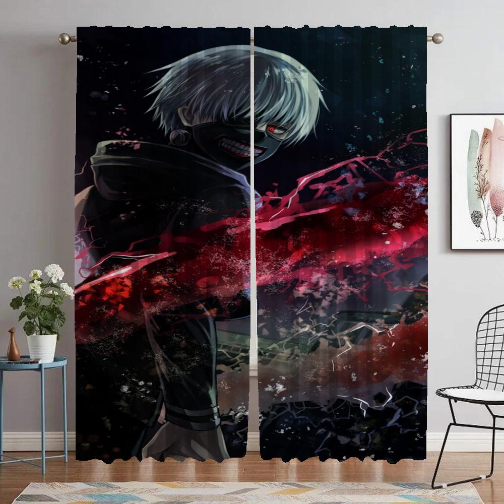 Fenstervorhang für Zimmer 2 Paneele Tokyo Ghoul Trennvorhänge Kinderzimmer Rollos Tüll für Schlafzimmer Halloween Dekoration Wohnzimmer