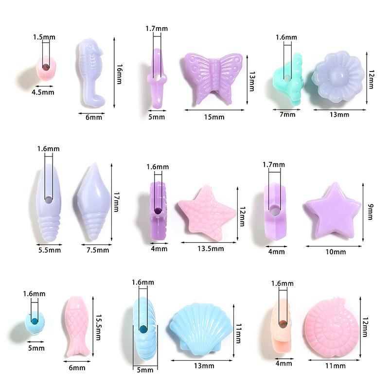 100pcs Candy Color Acrylic Beads Mixed Color Ocean Animal  Butterfly Flower Star Beads For Jewelry Making DIY Necklace Bracelets